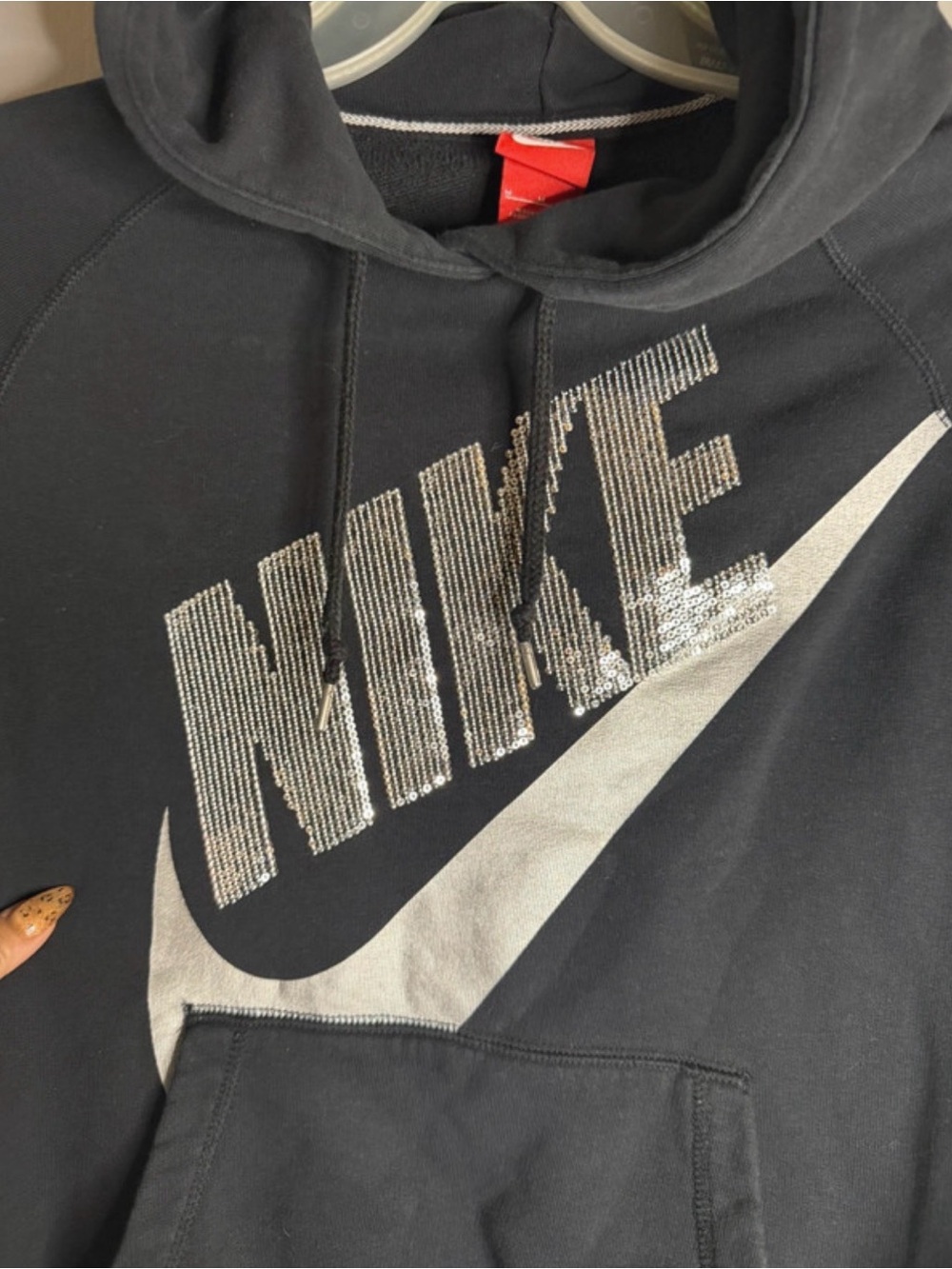 Nike Black Hoodie with Silver Sequined Swoosh